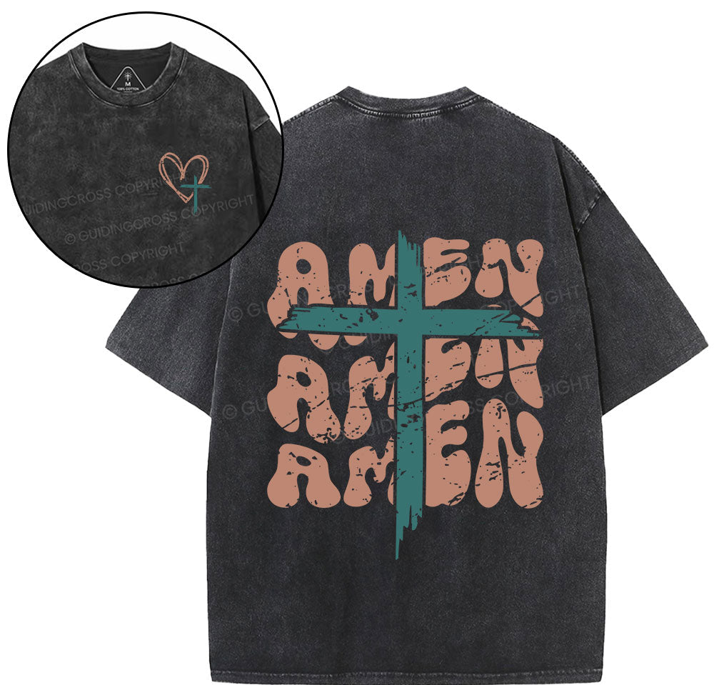Amen Cross Christian Washed TShirt  
