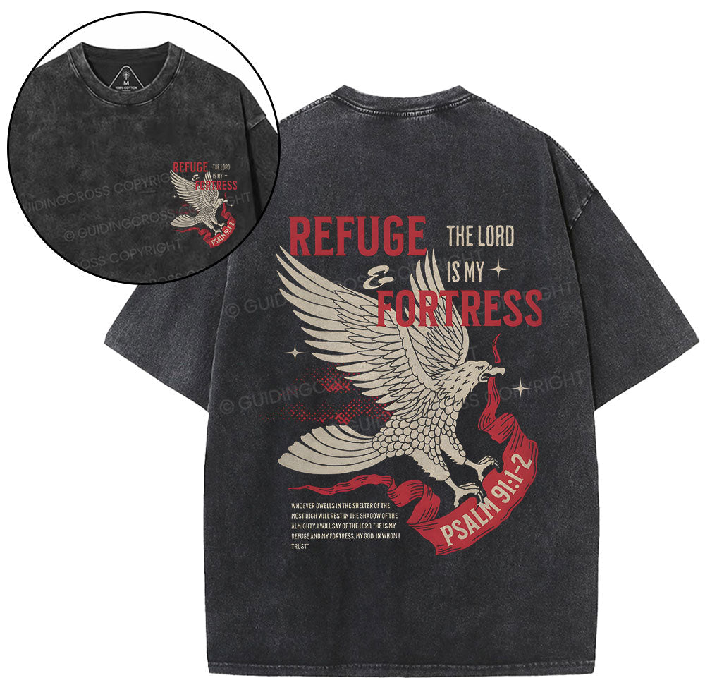 Refuge And Fortress Christian Washed TShirt  