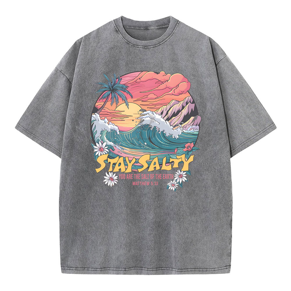 Stay Salty Christian Washed T-Shirt Sale - GuidingCross