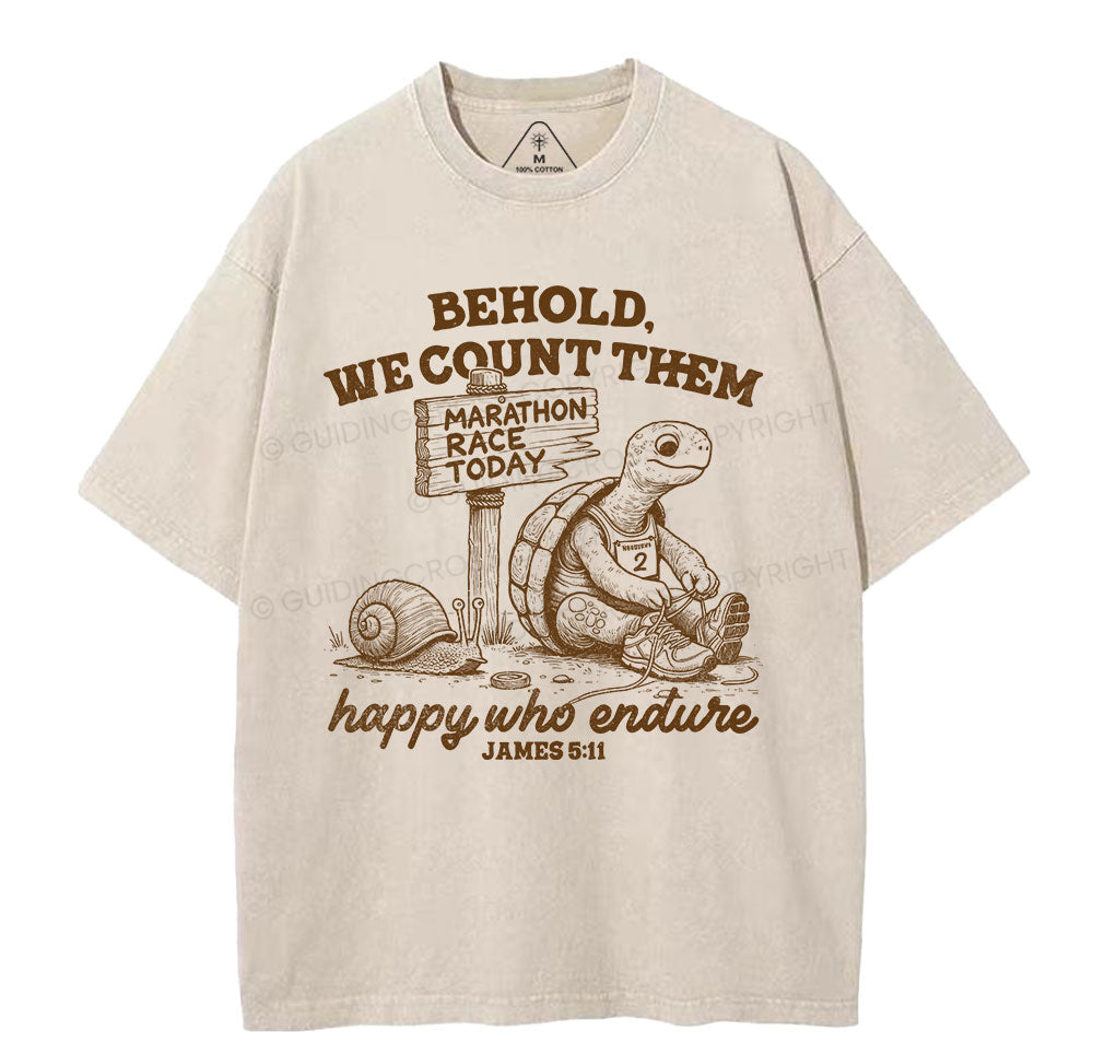 We Count Them Happy Who Endure Christian Washed TShirt  