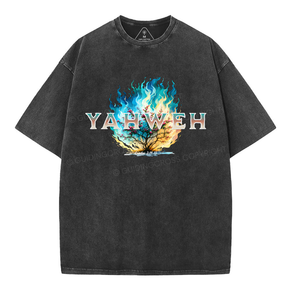 Yahweh Burning Bush Christian Washed TShirt  