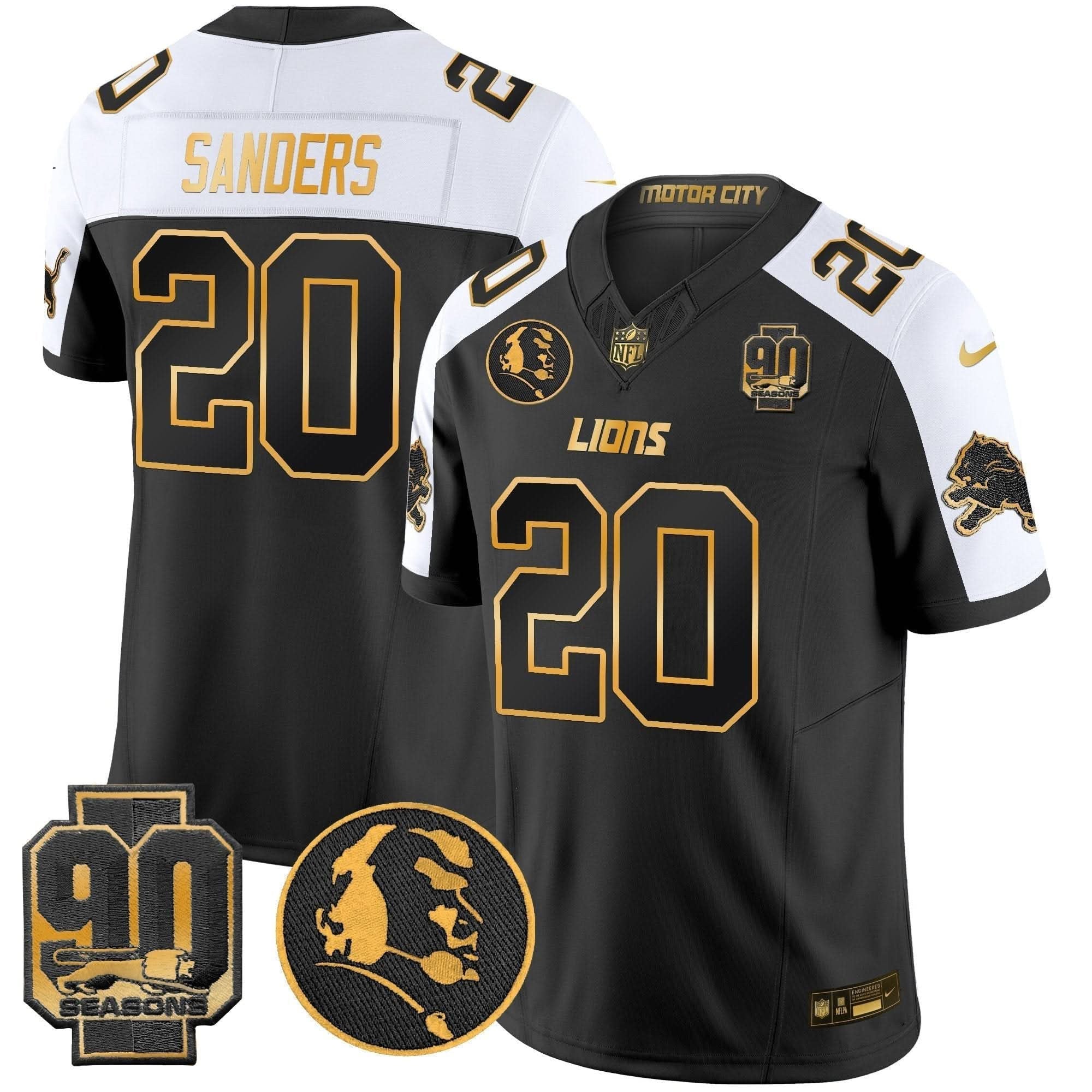 Detroit Lions 2024 90th & John Madden Patch Gold Vapor Limited Jersey V2 - All Stitched