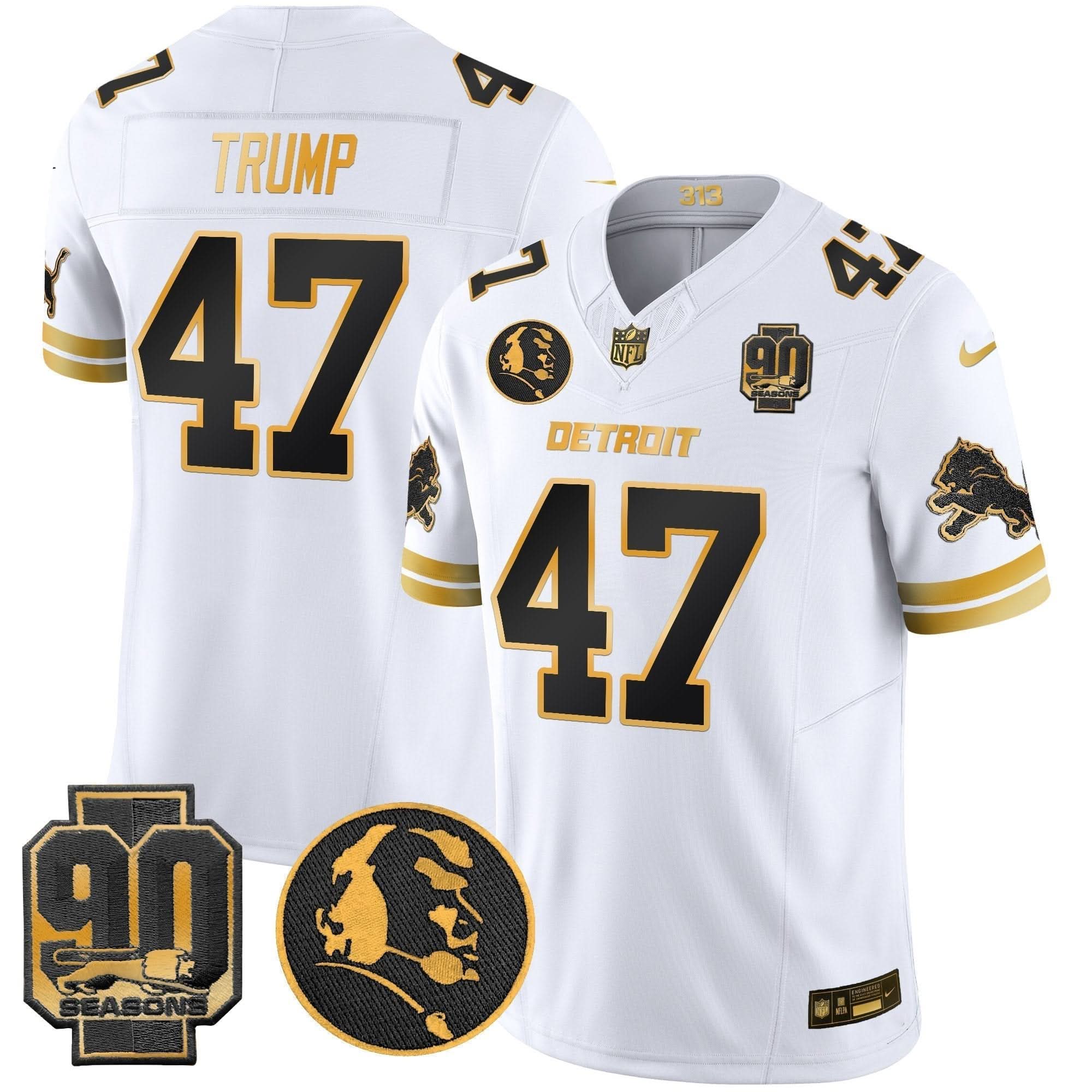 Detroit Lions 2024 90th & John Madden Patch Gold Vapor Limited Jersey V2 - All Stitched