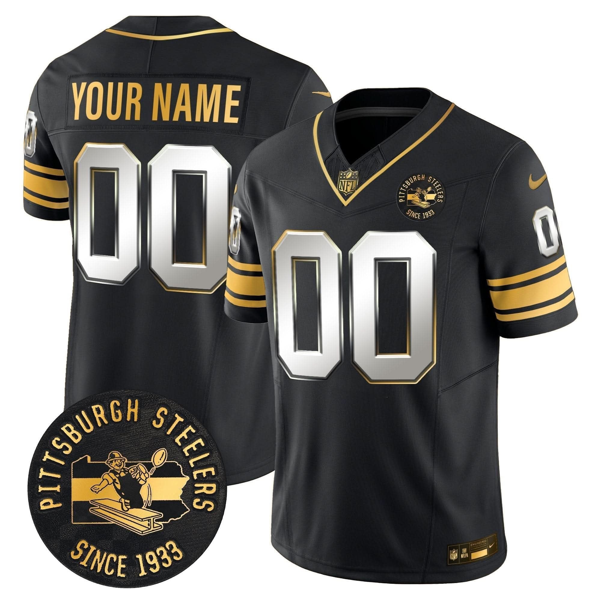 Pittsburgh Steelers Throwback 1933 Patch Gold Vapor Limited Custom Jersey - All Stitched