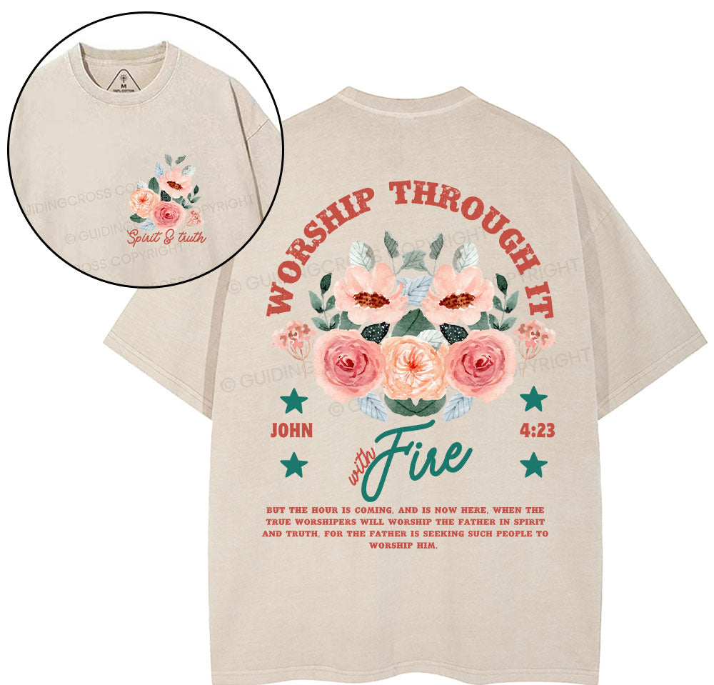 Worship Through It Christian Washed TShirt  