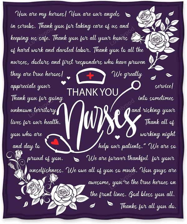 Nurse Theme Blanket, Nurse Gifts for Women, Nurses Week, Birthday, Christmas - Image 2