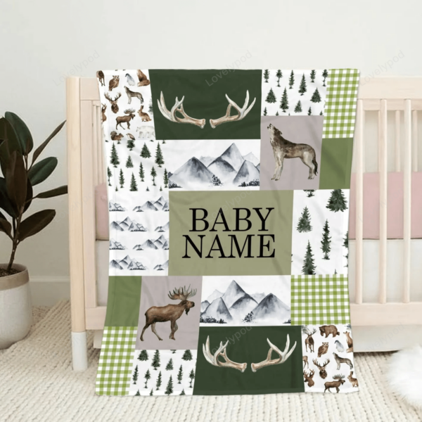 Personalized Woodland Nursery Blanket, Baby Boy Woodland Blanket,Deer Baby Blankets for Boys,Woodland Theme Blanket,