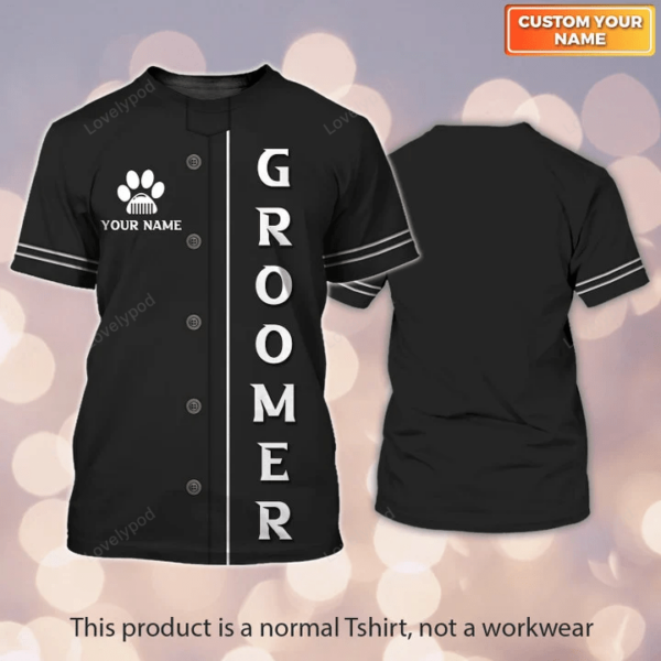 Paw Dog Groomer 3D shirt for men and women, Dog Barber Black Pet Groomer Uniform T-Shirt