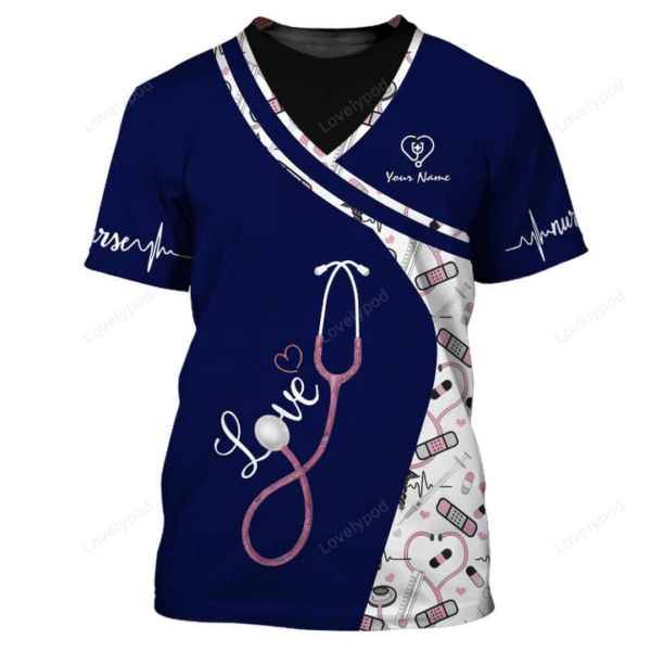 Navy Pattern Custom Nurse Uniform, Nursing Tools 3D Shirts, Nurse Tshirt, Gift for Nurse