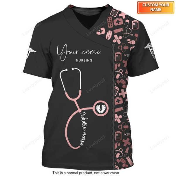 Personalized gift for Nurse, Pediatric Nursing Uniform Medical Scrubs Clothing, Custom Baby Nurse Tshirt - Image 2