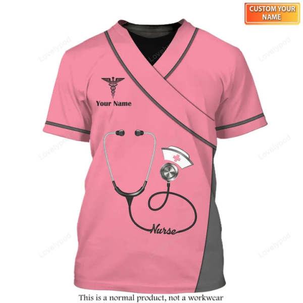 Personalized name Pink Luxury Medical Uniform, Women and Man 3D T-shirt For Nurses, Custom Nursing Tshirt