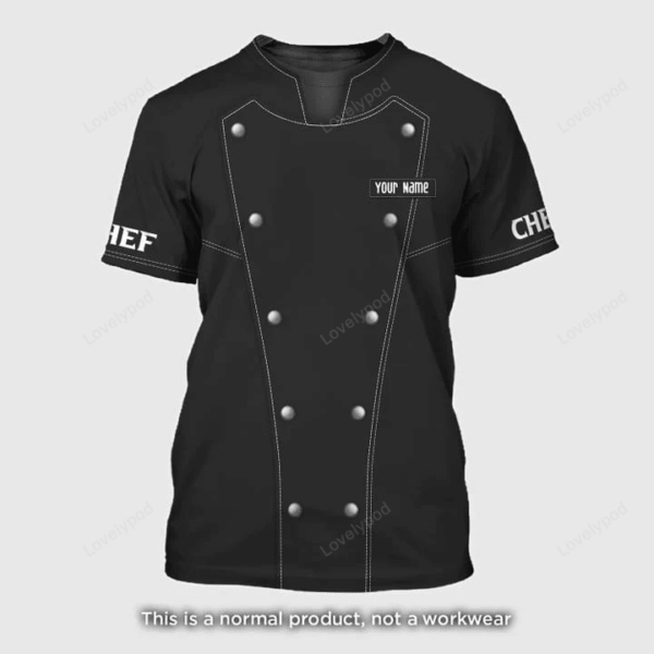 Chef Personalized Tee Shirt, Chef Apparel, Chef Wear Cook Shirts, Chef Uniform Black & White - Image 2