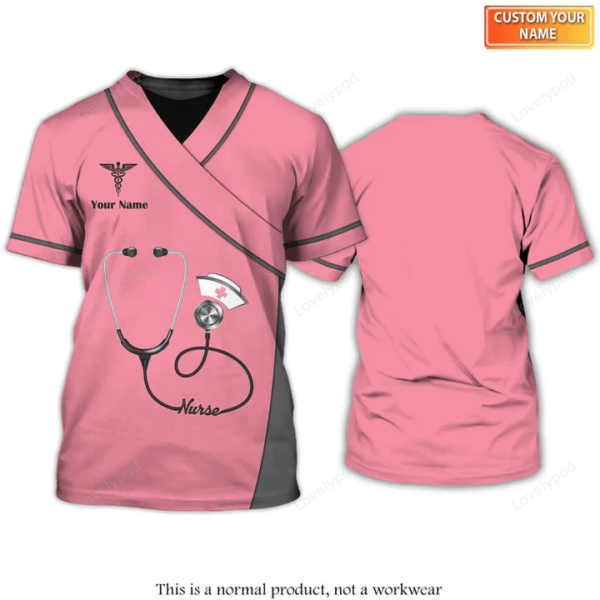 Personalized name Pink Luxury Medical Uniform, Women and Man 3D T-shirt For Nurses, Custom Nursing Tshirt - Image 2