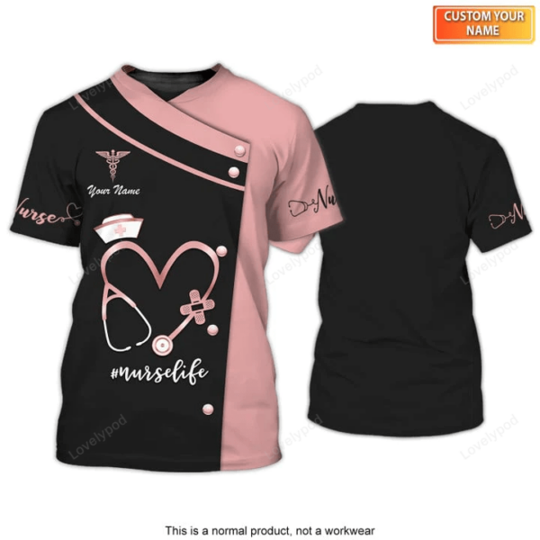 Black Pink Nursing Uniform, Medical Scrubs Clothing Custom Nurse Tool Tshirt