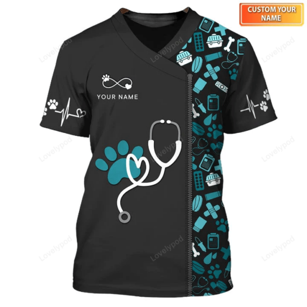 Animals Vet Tech Veterinarian Uniform 3D T-Shirt, Vet Nurse Shirt - Image 2