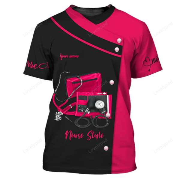 Hot Pink Custom Nurse Uniform, Nursing Tools 3D Shirts Nurse Tshirt