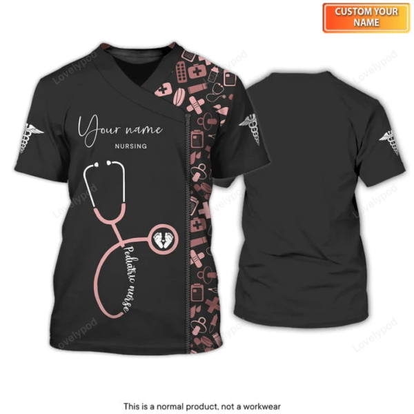 Pediatric Nursing Uniform, Medical Scrubs Clothing Custom Baby Nurse Tshirt - Image 2