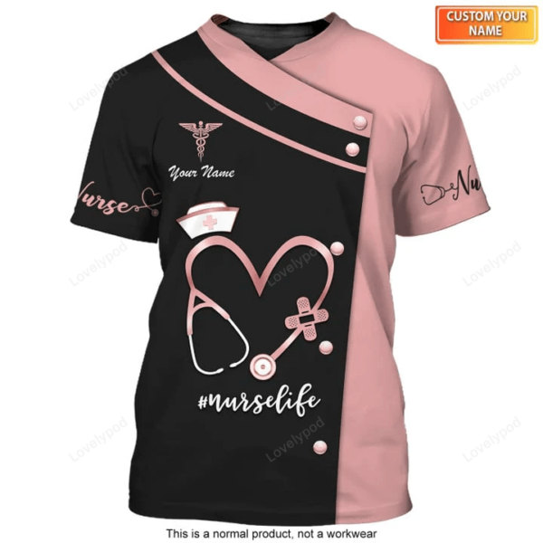 Black Pink Nursing Uniform, Medical Scrubs Clothing, Custom Nurse Tool Tshirt