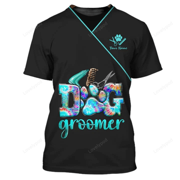 Tie-Dye Pattern Dog Groomer Personalized 3D T-Shirt, Grooming Uniform Tee Shirt