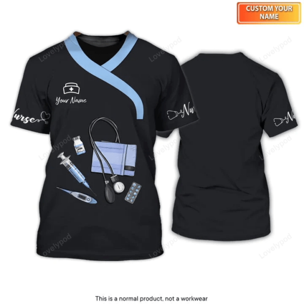 Custom Nurse Fashion Uniform, Medical Scrubs Clothing, Custom name Nursing Tool 3D Tshirt - Image 2