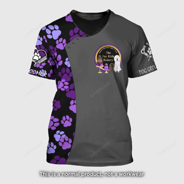 Groomer Pattern Tshirt Black & Purple Grooming 3D Tshirt, Gift For Women, Dog Grooming Shirt, Pet Groomer T-Shirt - Image 2