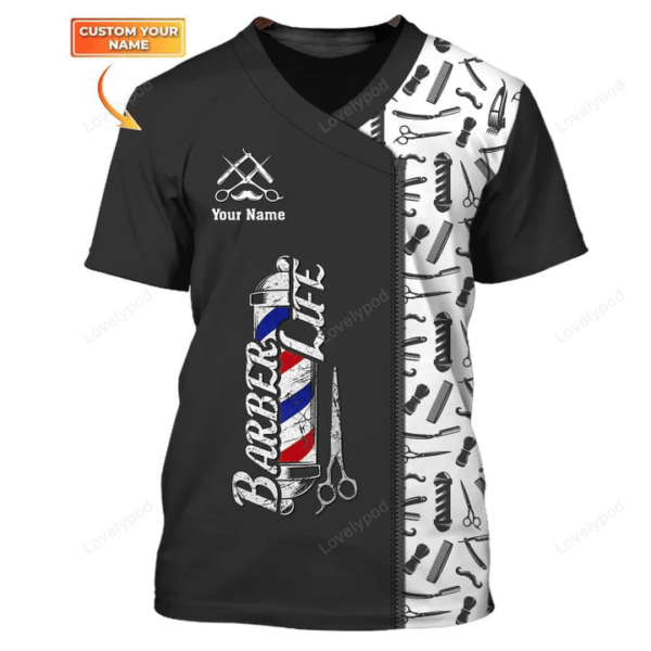 Barber Life Tee Shirt, Barber Pattern Tshirt B&W Custom Barber Uniform