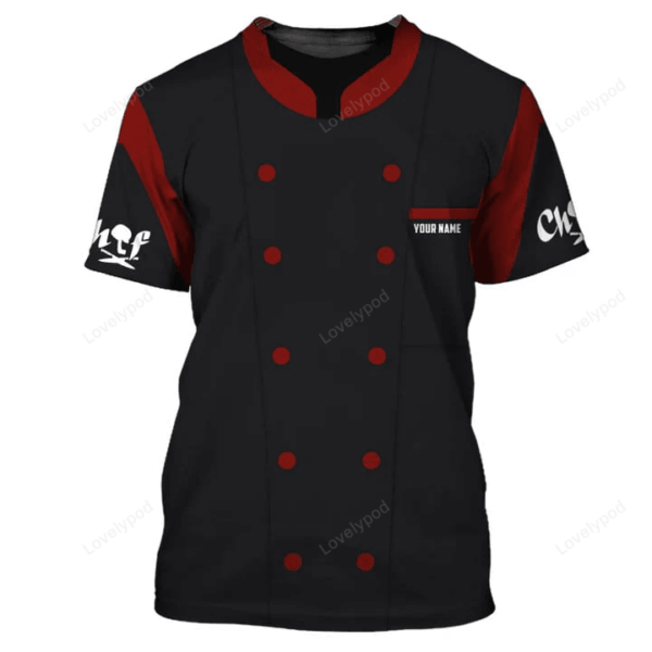 Mafia Chef Personalized Tee Shirt, Chef Apparel, Chef Wear Cook Shirts, Chef Uniform Black & Red - Image 3