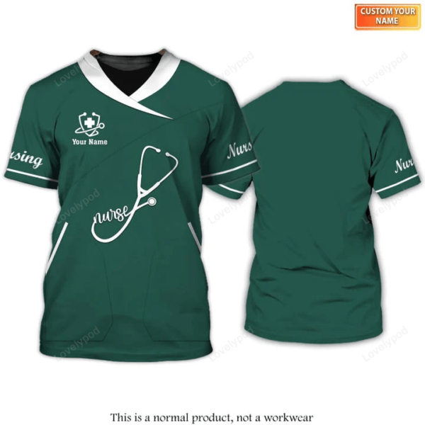 Nurse Scrubs Medical Uniform, Women and Man Custom Nursing Green Tshirt - Image 2