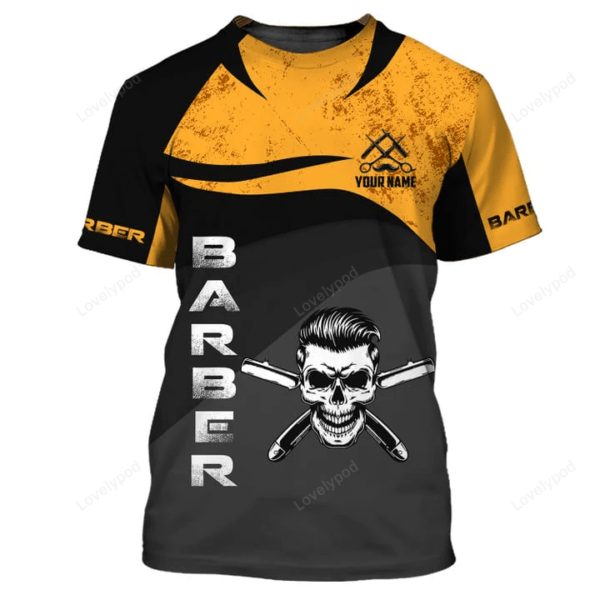 Customized name Barber 3D Tee Shirt, Custom Barber Uniform, Barber Shop Skull Shirt - Image 2