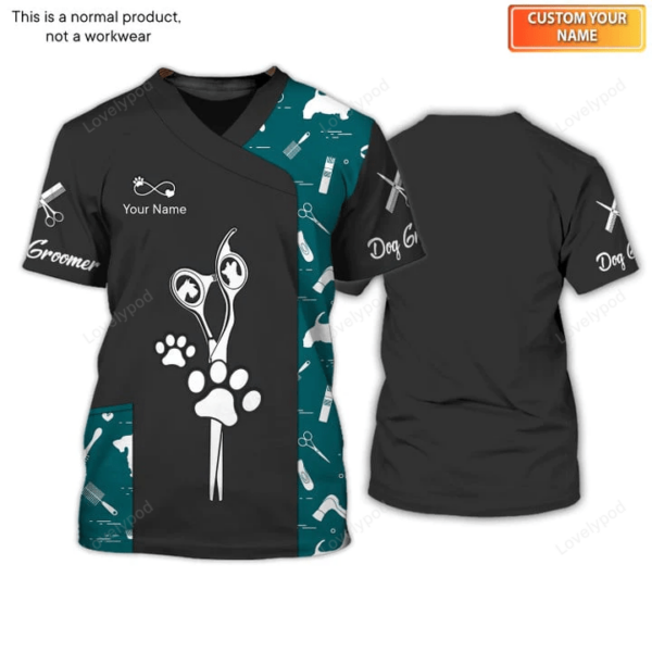 Styling Salon & Pet Grooming Uniform 3D Custom Tee Shirt, Dog Grooming Shirt, Dog Lover Gift, Pet Groomer T-Shirt - Image 2