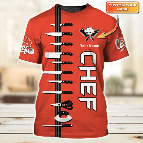 Custom Name 3D orange TShirt For Master Chef, Present To Master Chef, Shirt For Chef