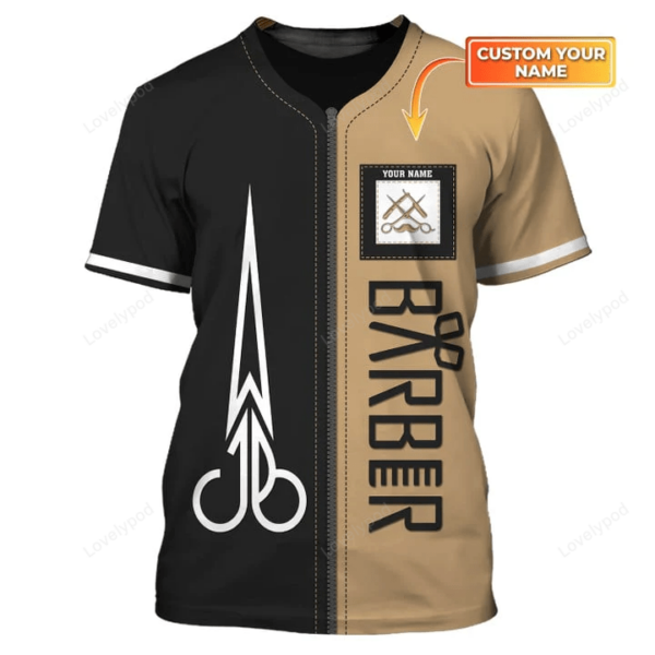 Barber Personalized 3D Tshirt Custom Barber Uniform Barber Shop Shirt Black & Brown