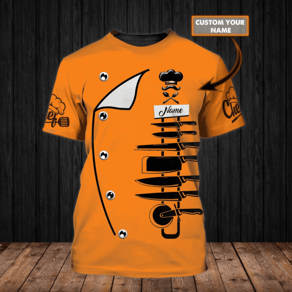 Custom Name 3D orange TShirt For Master Chef, Present To Master Chef, Shirt For Chef - Image 2