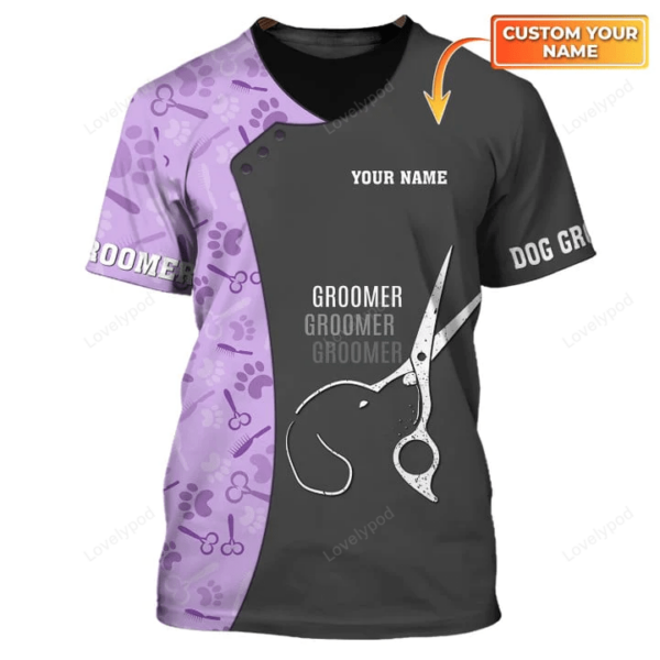 3 Custom Paw Dog Groomer T Shirt Dog Barber Black Shirt Pet Groomer Uniform