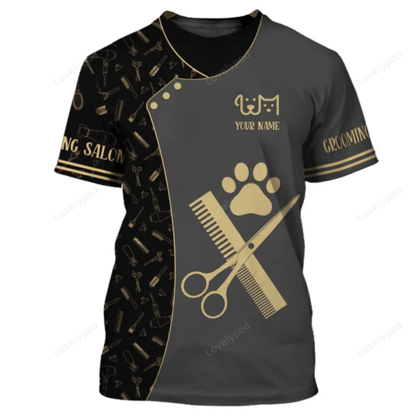 2 Holat shirt Paw Dog Groomer, Dog Barber Black Pet Groomer Uniform T-Shirt - Image 2