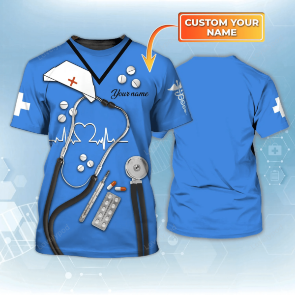 Personalized 3D All Over Printed Nurse Tshirt, Blue Tshirt 3D Funny Gift Shirt