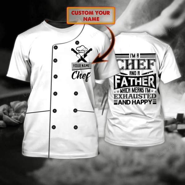 Personalized name Chef 3D Shirt, Chef Apparel, Chef Wear Cook Shirts Chef Uniform Black & White - Image 2