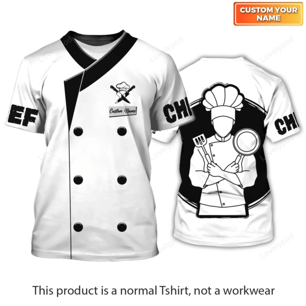 Personalized name Chef 3D Shirt, Chef Apparel, Chef Wear Cook Shirts Chef Uniform Black & White