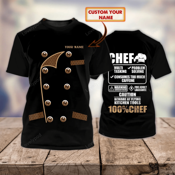 Personalized name Chef 3D Shirt, Chef Apparel, Chef Wear Cook Shirts Chef Uniform Black & White - Image 3