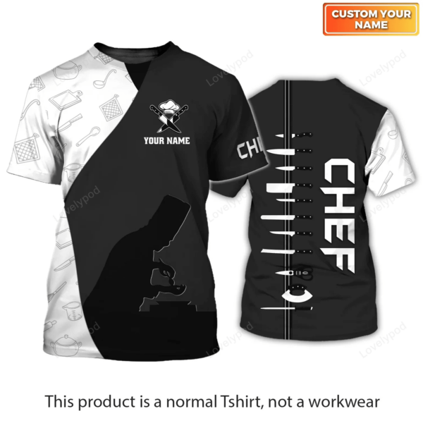 Personalized name Chef 3D Shirt, Chef Apparel, Chef Wear Cook Shirts Chef Uniform Black & White - Image 4