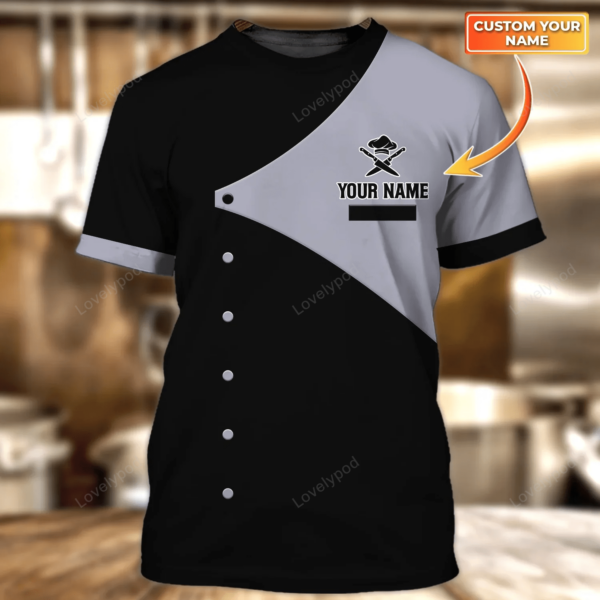 Personalized name Chef 3D Shirt, Chef Apparel, Chef Wear Cook Shirts Chef Uniform Black & White - Image 5