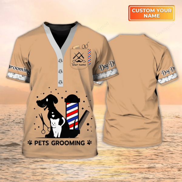 Custom Pet Grooming Shirt, Cat Groomer 3D Print Shirt Men Women, Pet Groomer Uniform