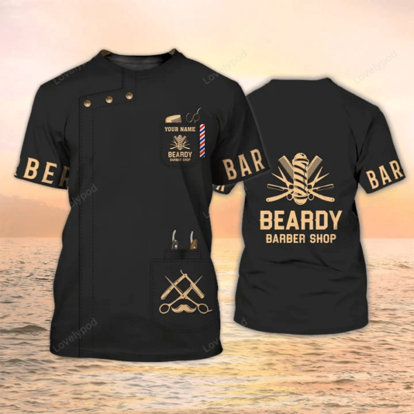 Beardy Barber Shop T-Shirt, Custom Barber Shirt Black Barber Uniform, Best Gift For Barbers, Barber Shirt