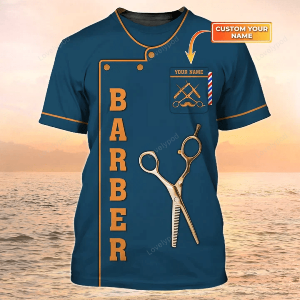 Barber Shop T-Shirts Custom name Barber T Shirts, Best Gift For Barbers, Barber Shirt - Image 2