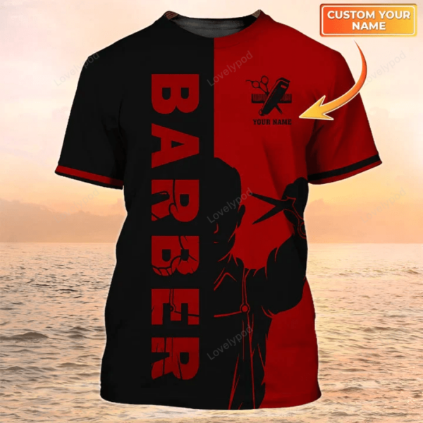 Barber T shirt Custom Barber Shop Shirt Black & Red Gift For Men - Image 2