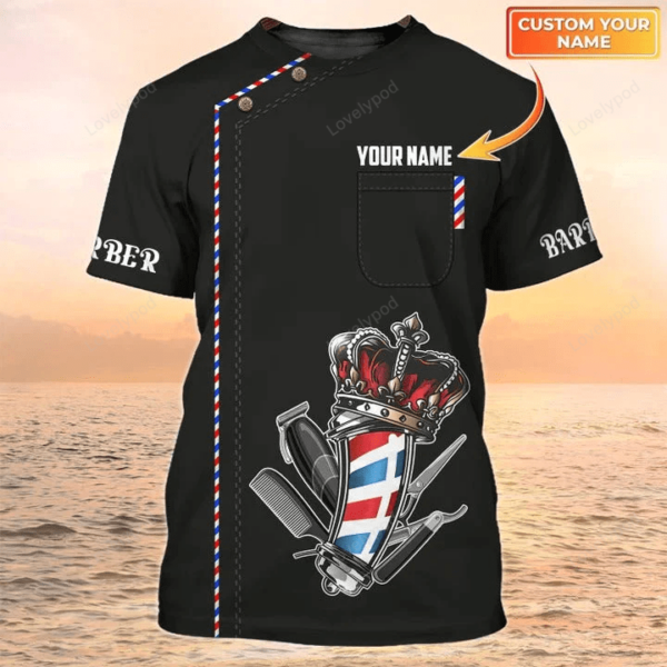 Custom Barber Shirt Men Women, Unisex 3D Black Tshirt Uniform For Barber, Barber Shop Gift - Image 2