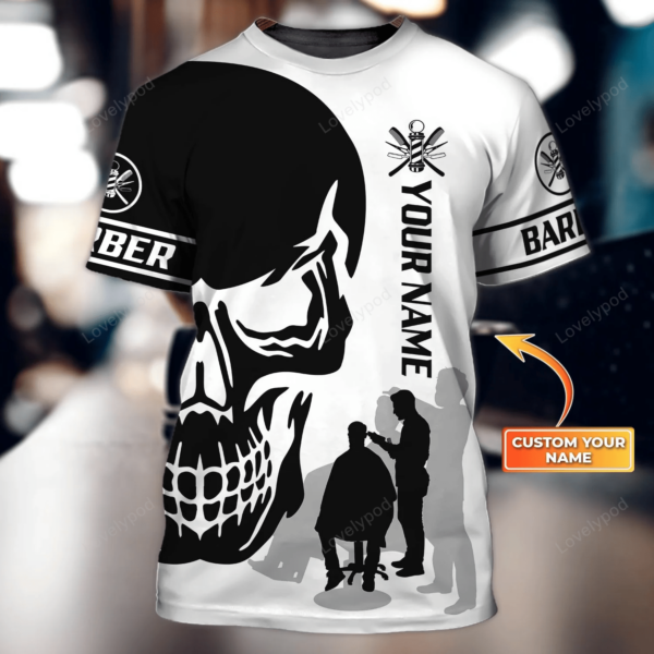 Personalized 3D Full Printed skull Barber Shop T Shirt, Barber Men Shirt, Gift For Barber Men