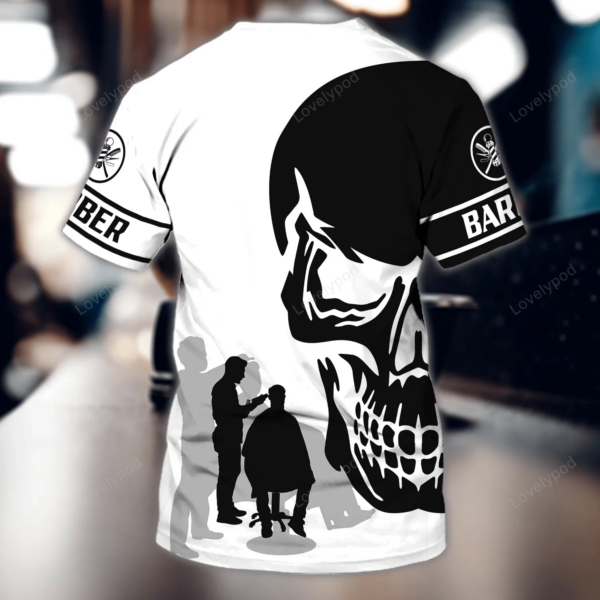 Personalized 3D Full Printed skull Barber Shop T Shirt, Barber Men Shirt, Gift For Barber Men - Image 2