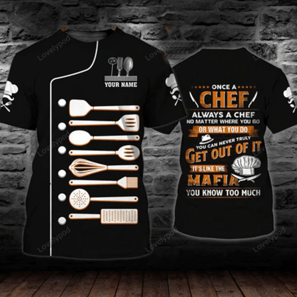 Personalized Name Chef, Cook black 3D all over printed new, gift for Chef