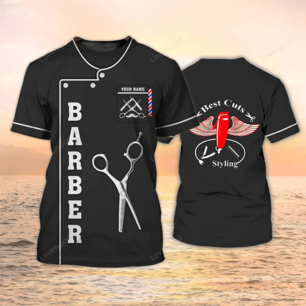 Barber Shop 3D T Shirts, Custom Barber T Shirts Black Best Cuts Styling Shirt